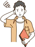 イラスト/困った表情をしている本を持った男子学生